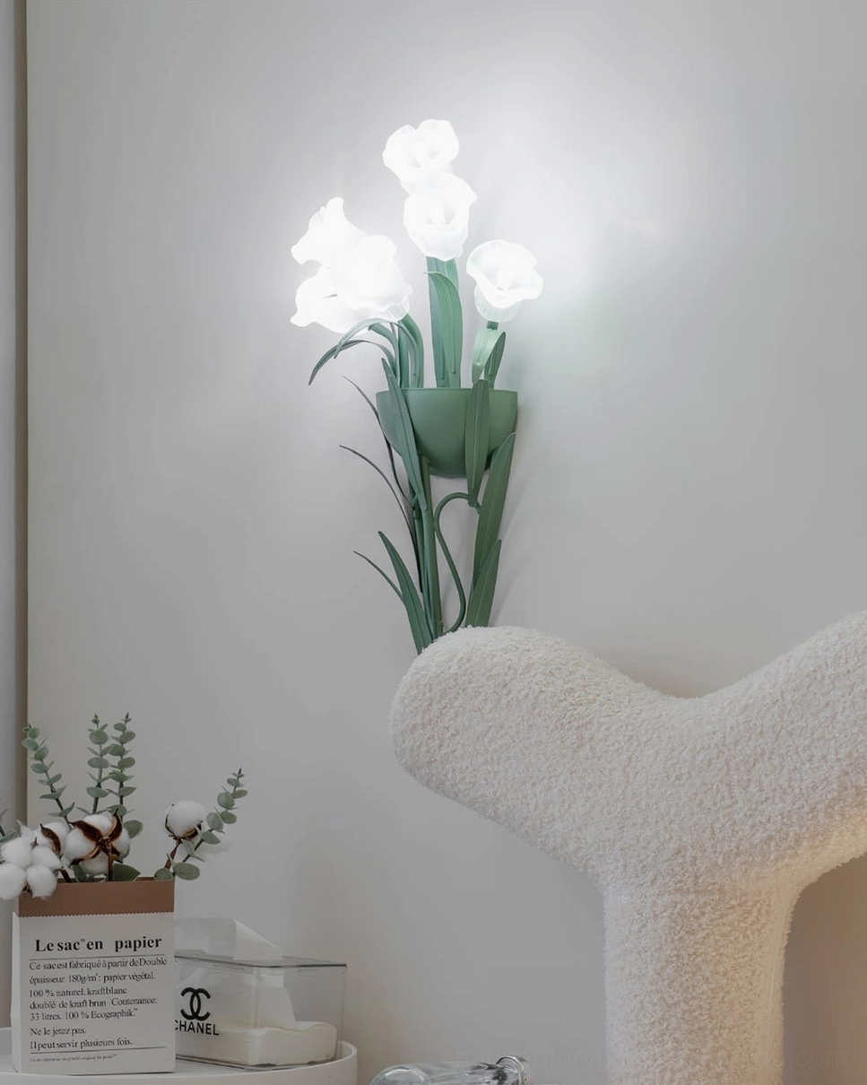 Pastoral flower wall sconce featuring calla lily design and warm ambient glow