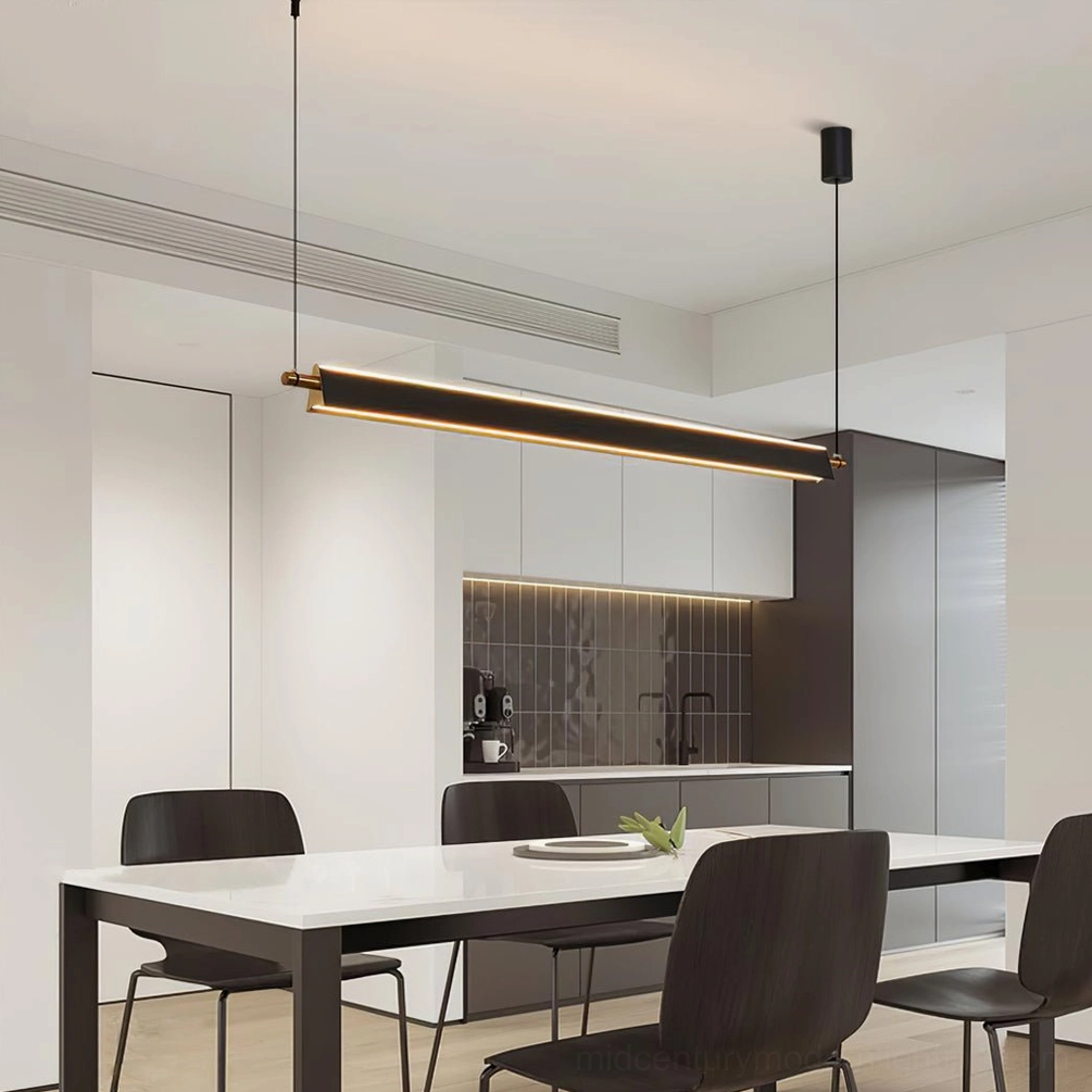 Standard 120cm Pavilion linear LED chandelier in gold finish - luxury modern dining light