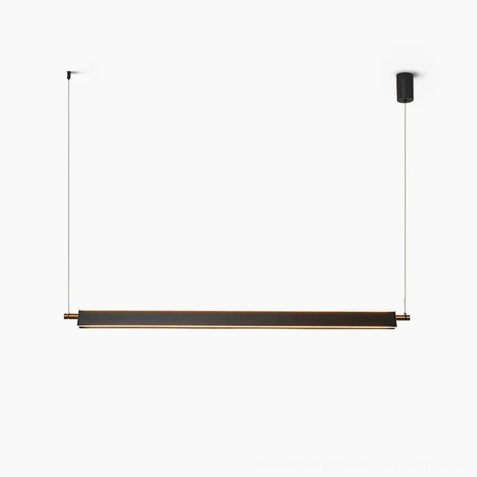 Pavilion linear LED chandelier in matte black with gold accents - modern minimalist pendant light for dining