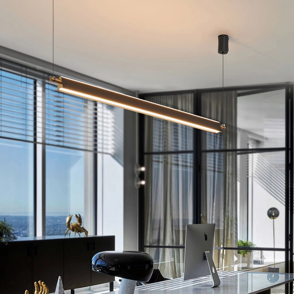 Contemporary linear pendant light with geometric minimalist design and warm LED glow - Pavilion chandelier