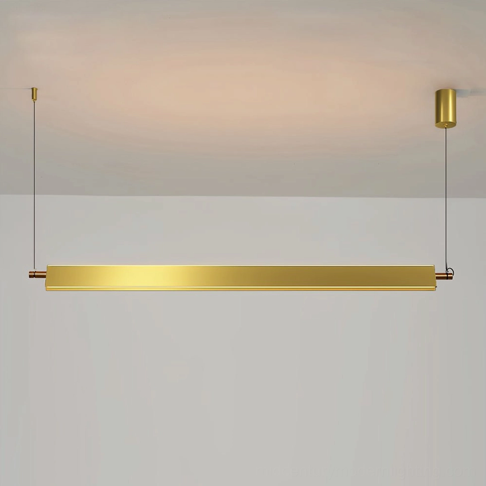 Gold finish Pavilion linear chandelier - luxury contemporary pendant light for modern dining