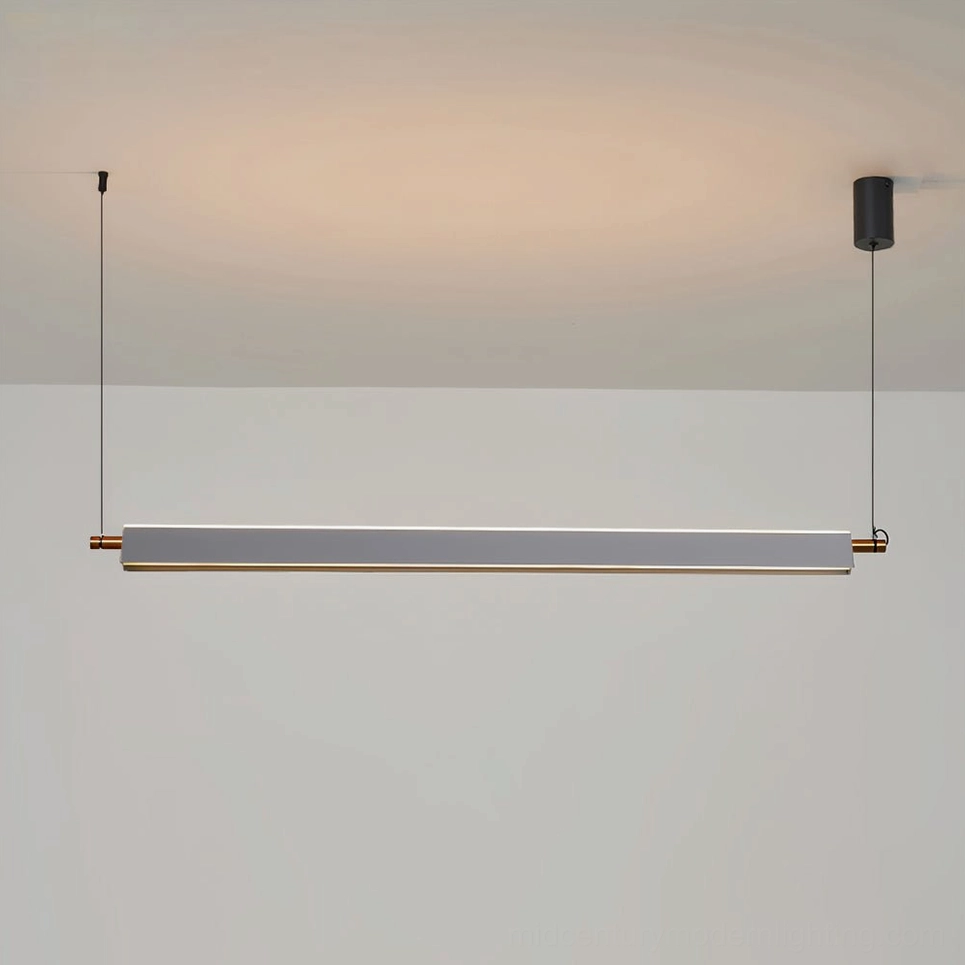 Pavilion linear LED chandelier in grey finish - sophisticated minimalist modern dining light