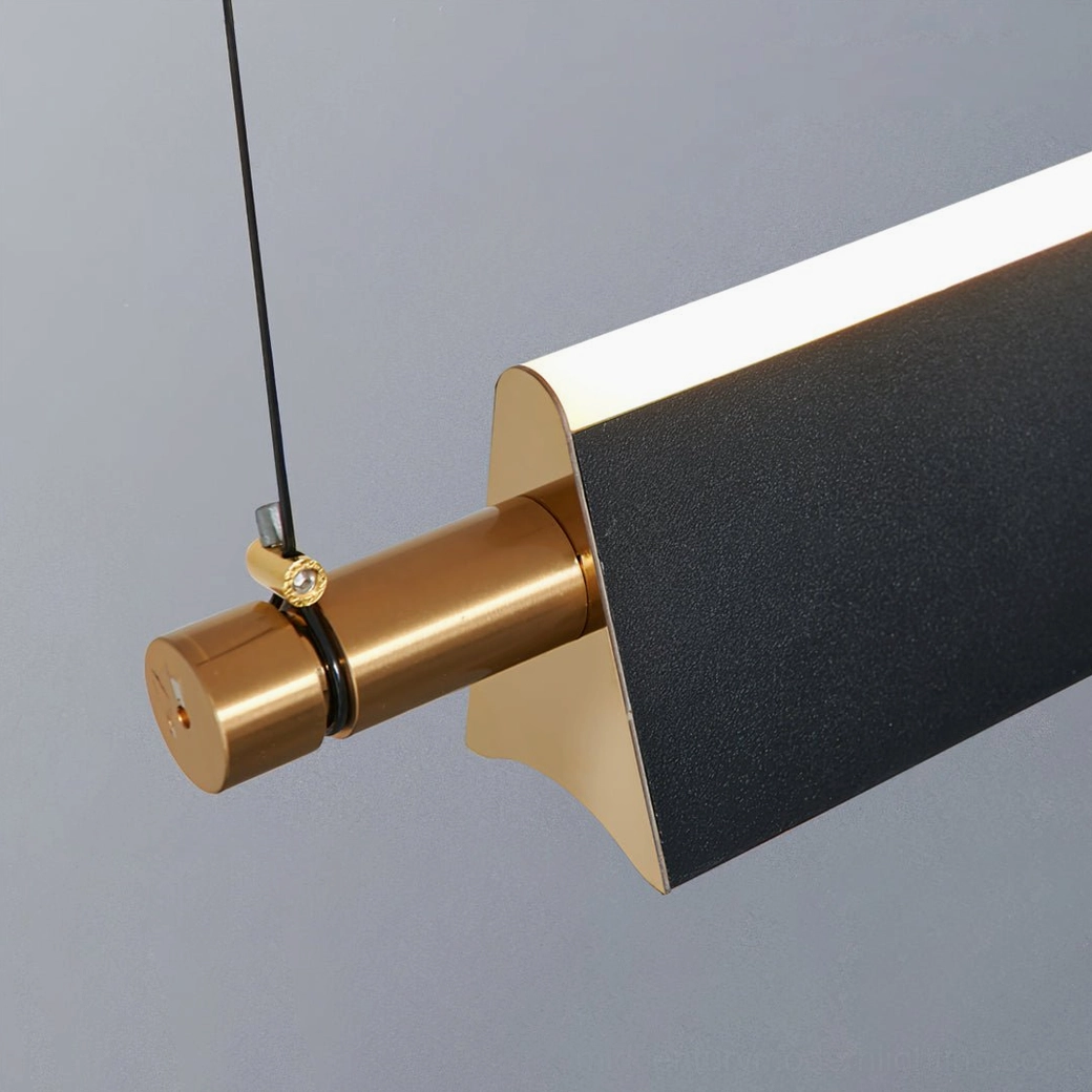 Minimalist linear chandelier with tubular metal frame and integrated LED in modern home interior