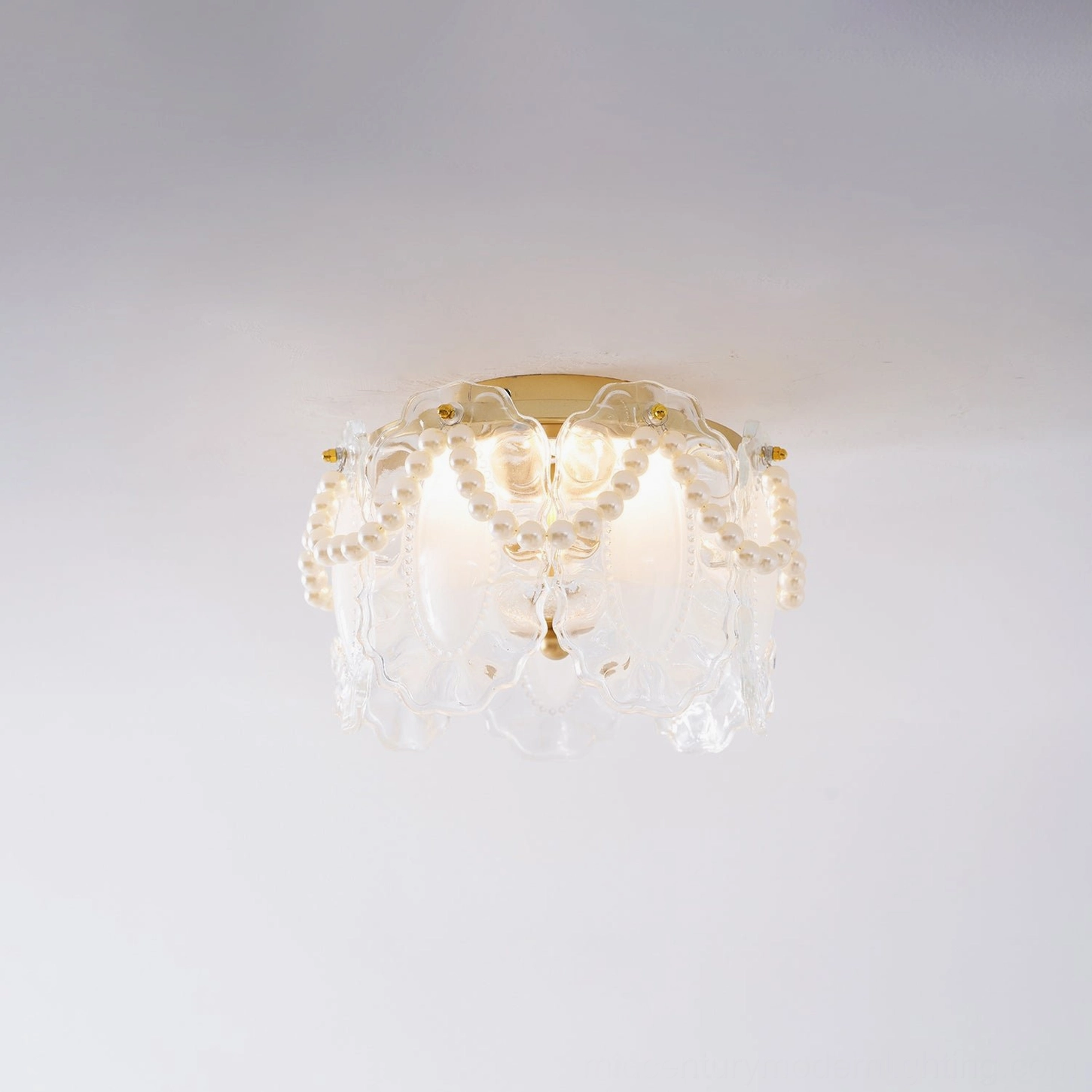 Petal Pearl ceiling lamp showing complete sculptural form and mounting hardware