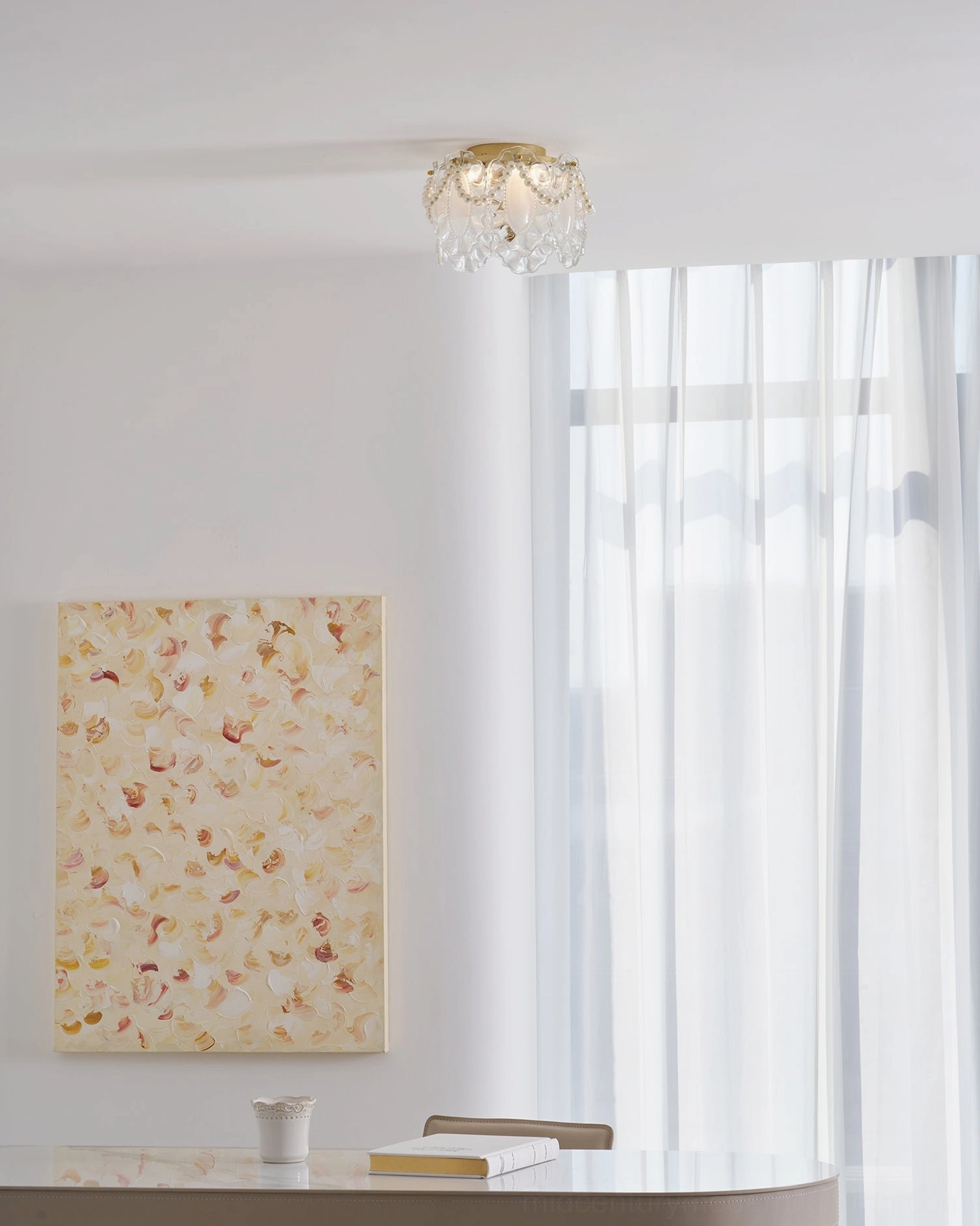 Petal Pearl ceiling light with French luxury aesthetic and refined pearl accents