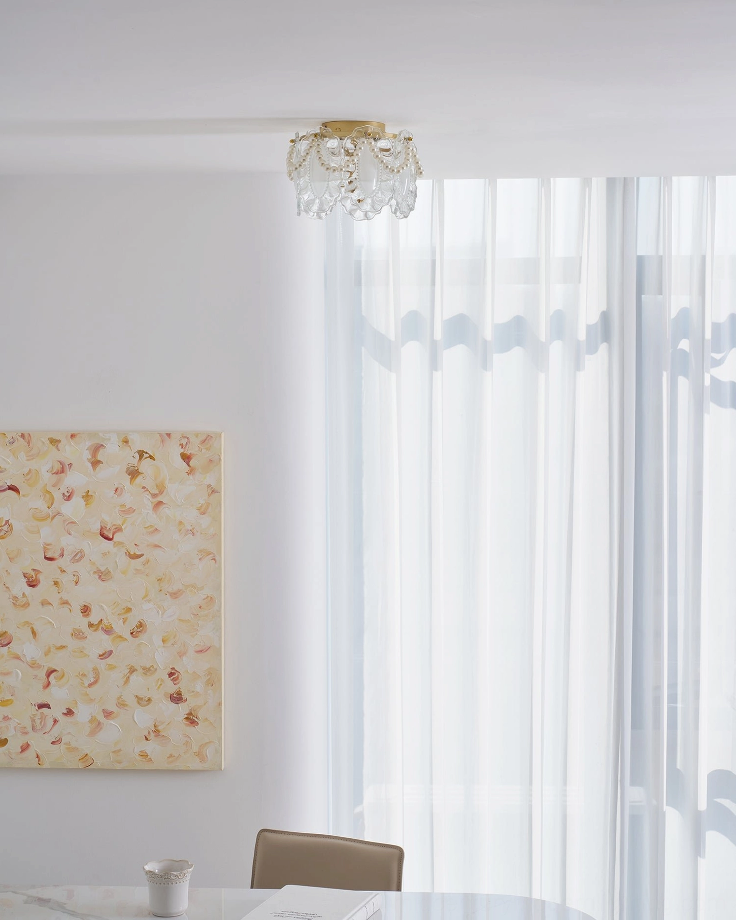 Petal Pearl flush mount ceiling light perfect for minimalist and transitional interiors