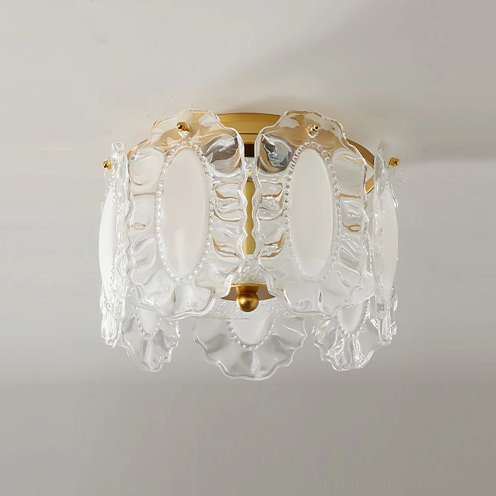 Petal Pearl ceiling fixture unlit on light gray wall showing sculptural glass design