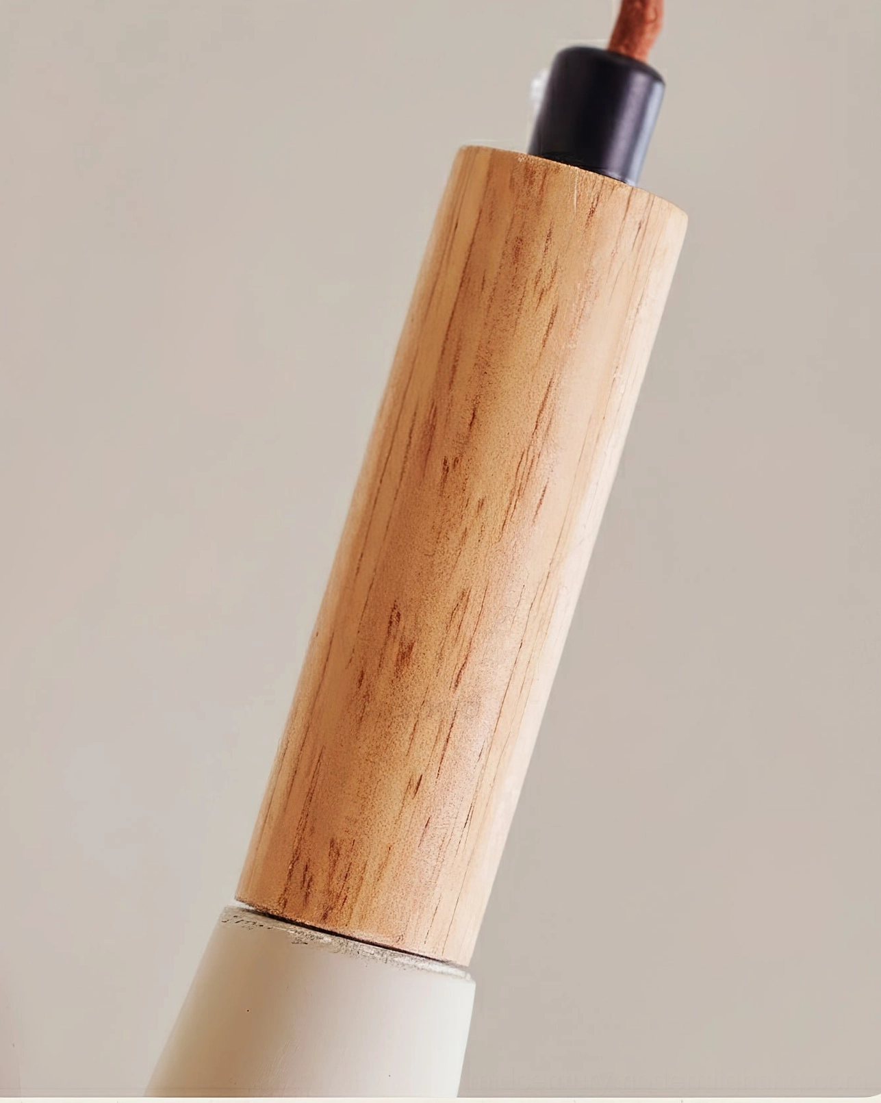 Piero pendant lamp assembly detail wooden rod matte cement base black cap