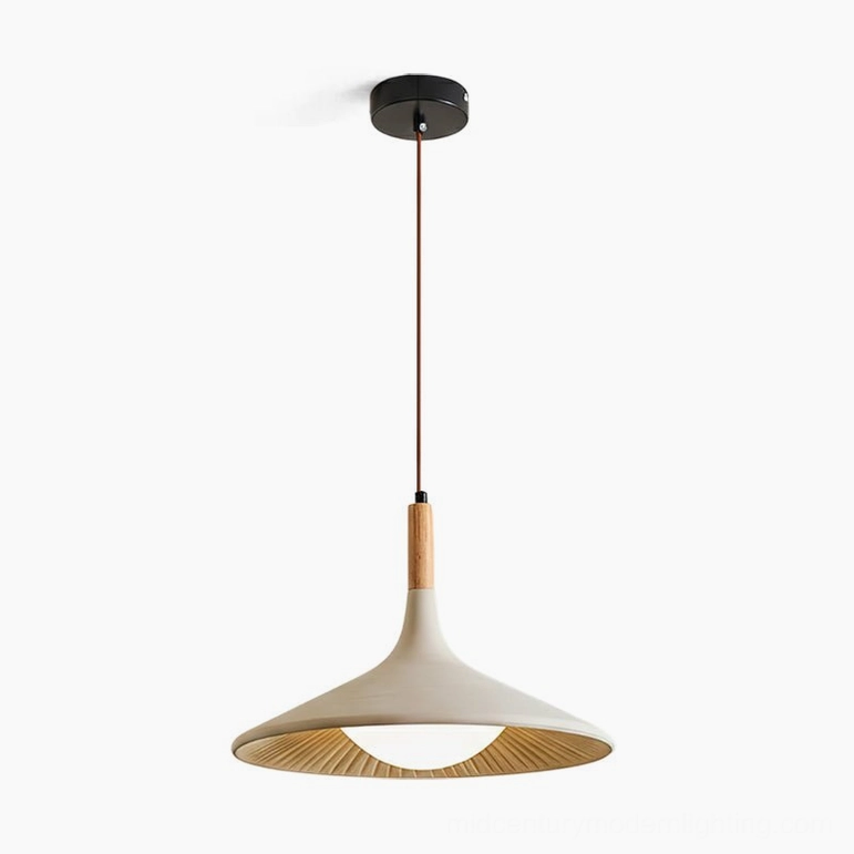 Piero cement and wood pendant lamp bottom view studio photography minimalist