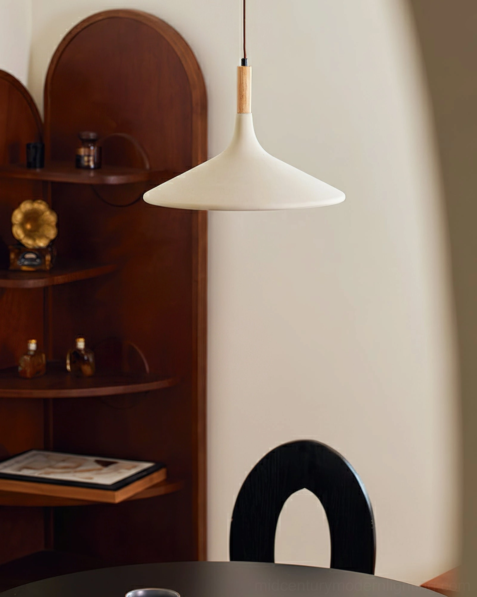 Piero pendant lamp ceiling mount side view vintage dining space setup