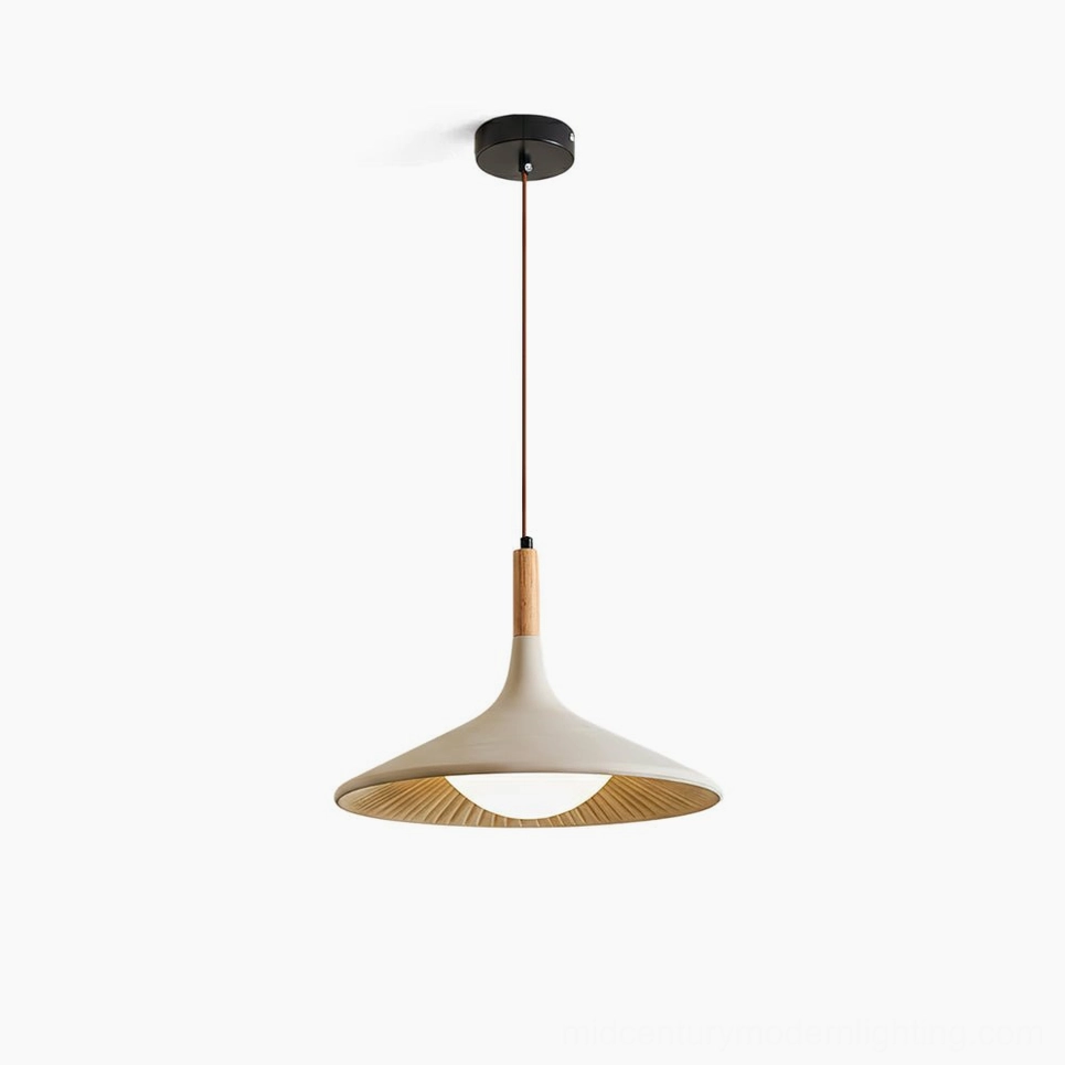 Piero cement and wood pendant lamp front studio view minimalist japandi design