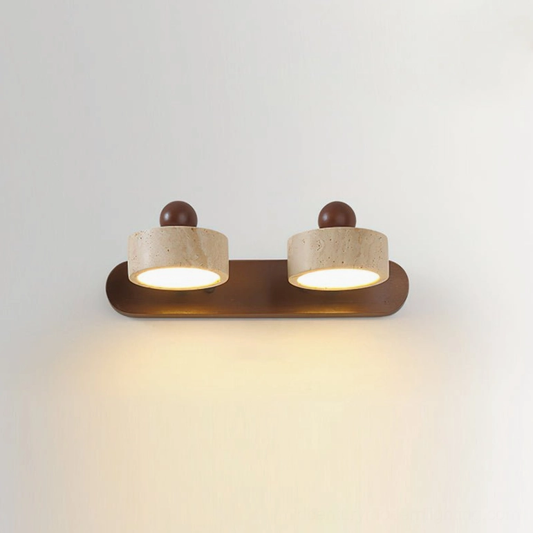 Piero 2-head travertine wall lamp beige walnut finish warm LED minimalist design