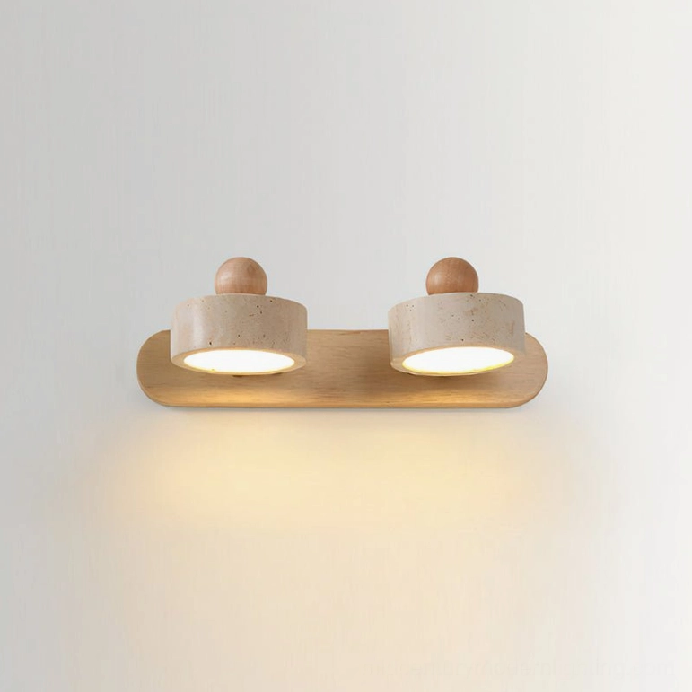 Piero 2-head travertine wall lamp beige natural wood finish light color mid-century