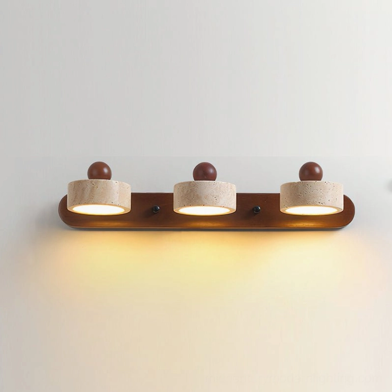 Piero 3-head travertine wall sconce beige walnut color warm light japandi style