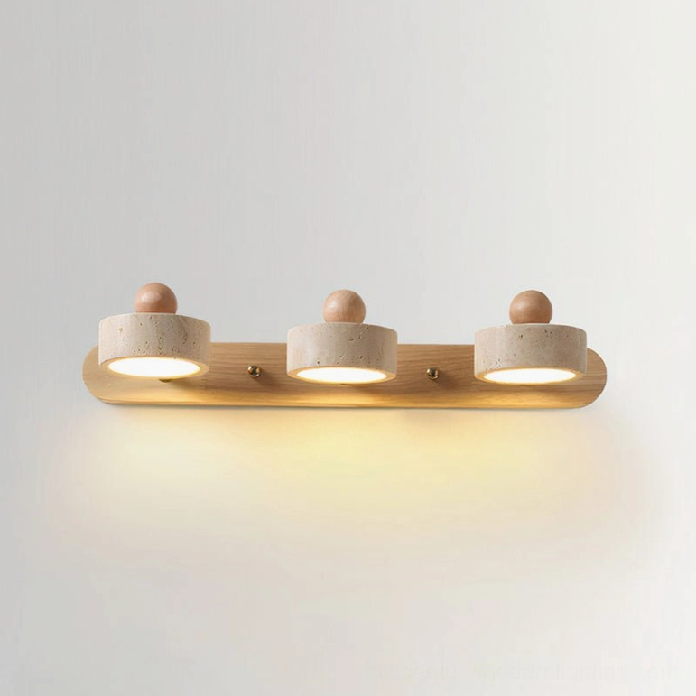 Piero 3-head travertine wall lamp beige wood natural finish warm integrated LED