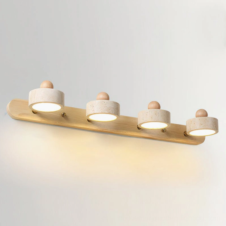 Piero 4-head travertine wall lamp beige natural wood color warm light setting