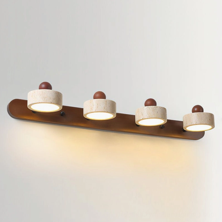 Piero 4-head travertine wall lamp beige walnut finish warm light color temperature