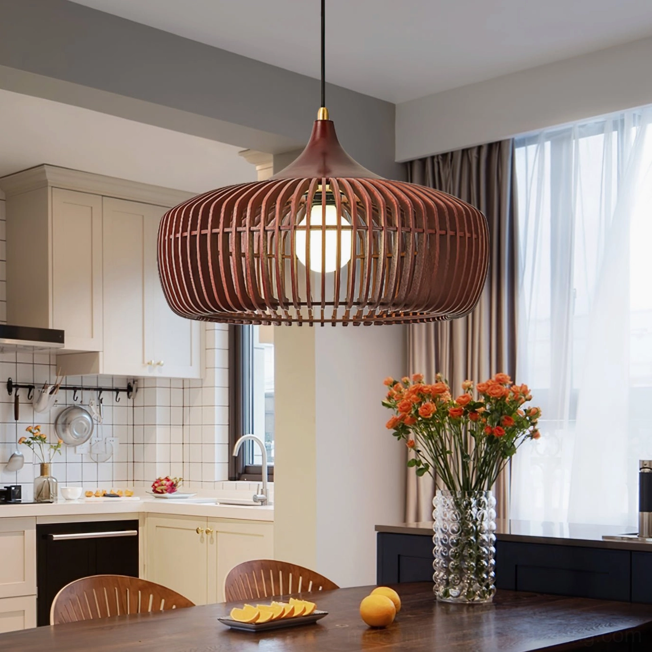 Pimms wooden pendant light featuring natural material showcase with visible wood construction and sustainable design elements