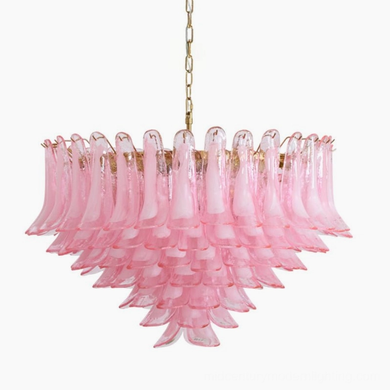 Pink Murano glass chandelier 37.4 inches diameter 23.6 inches height 16-light statement fixture product showcase