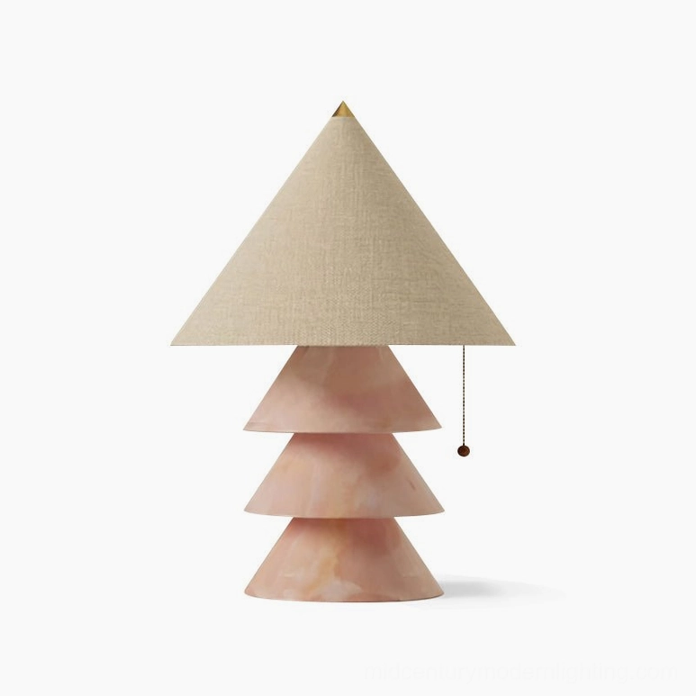 Pink marble pyramid table lamp variant showing complete design in flatlay composition