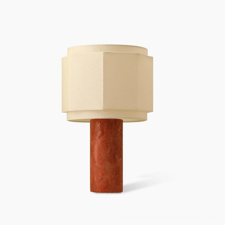 Pipito red travertine table lamp with off-white octagonal fabric shade - product overview