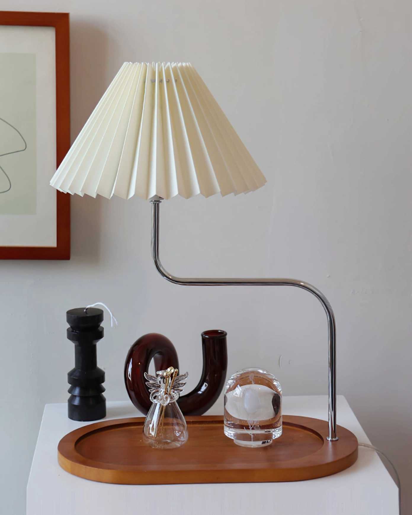 Mid-century modern pleated table lamp with soft diffused lighting for reading and relaxation