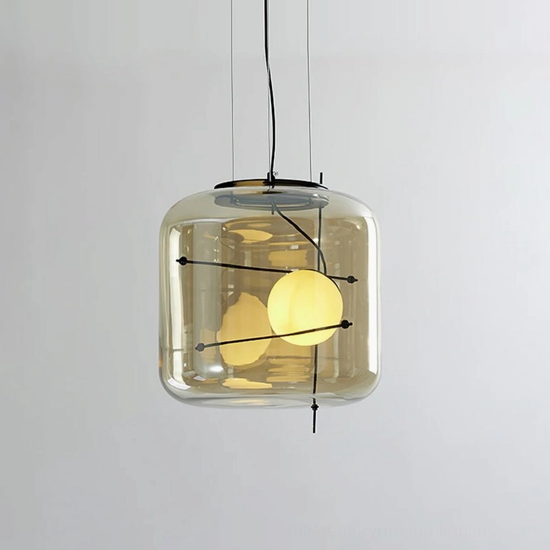 Plot amber glass pendant lamp with warm light diffusion for intimate dining atmosphere