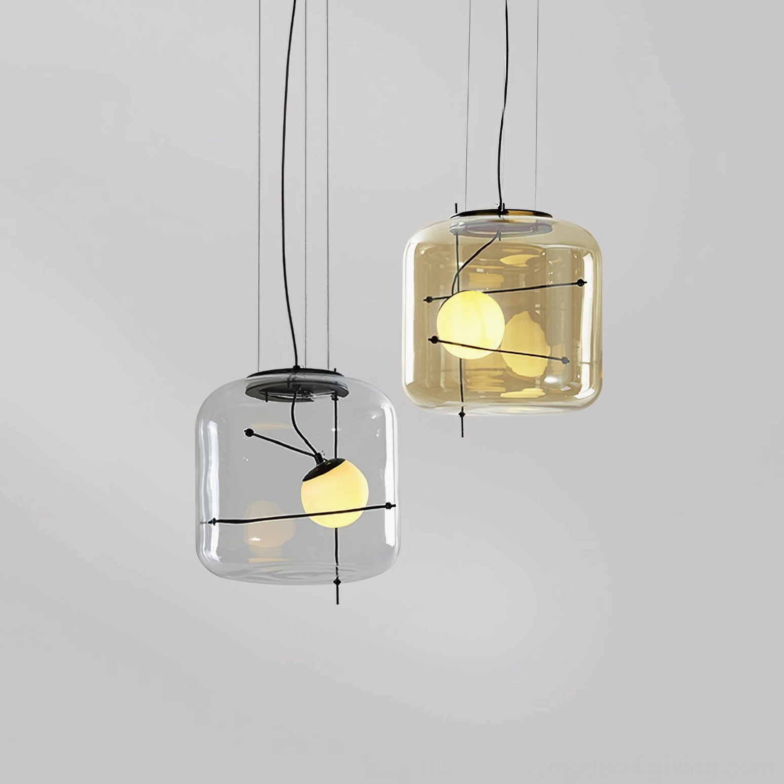 Plot geometric pendant lamp in mid-century modern home design with minimalist aesthetic