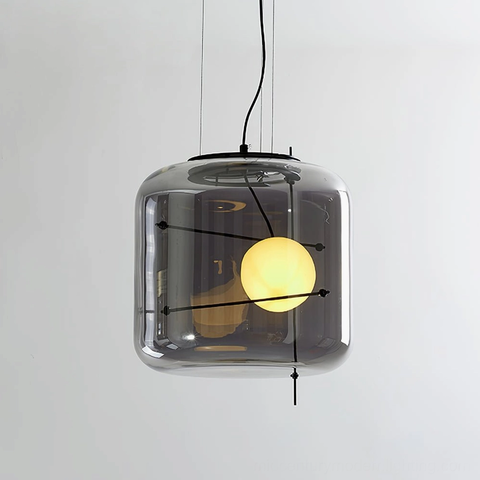 Plot smoke grey glass pendant lamp in large size for primary lighting in kitchen or living room
