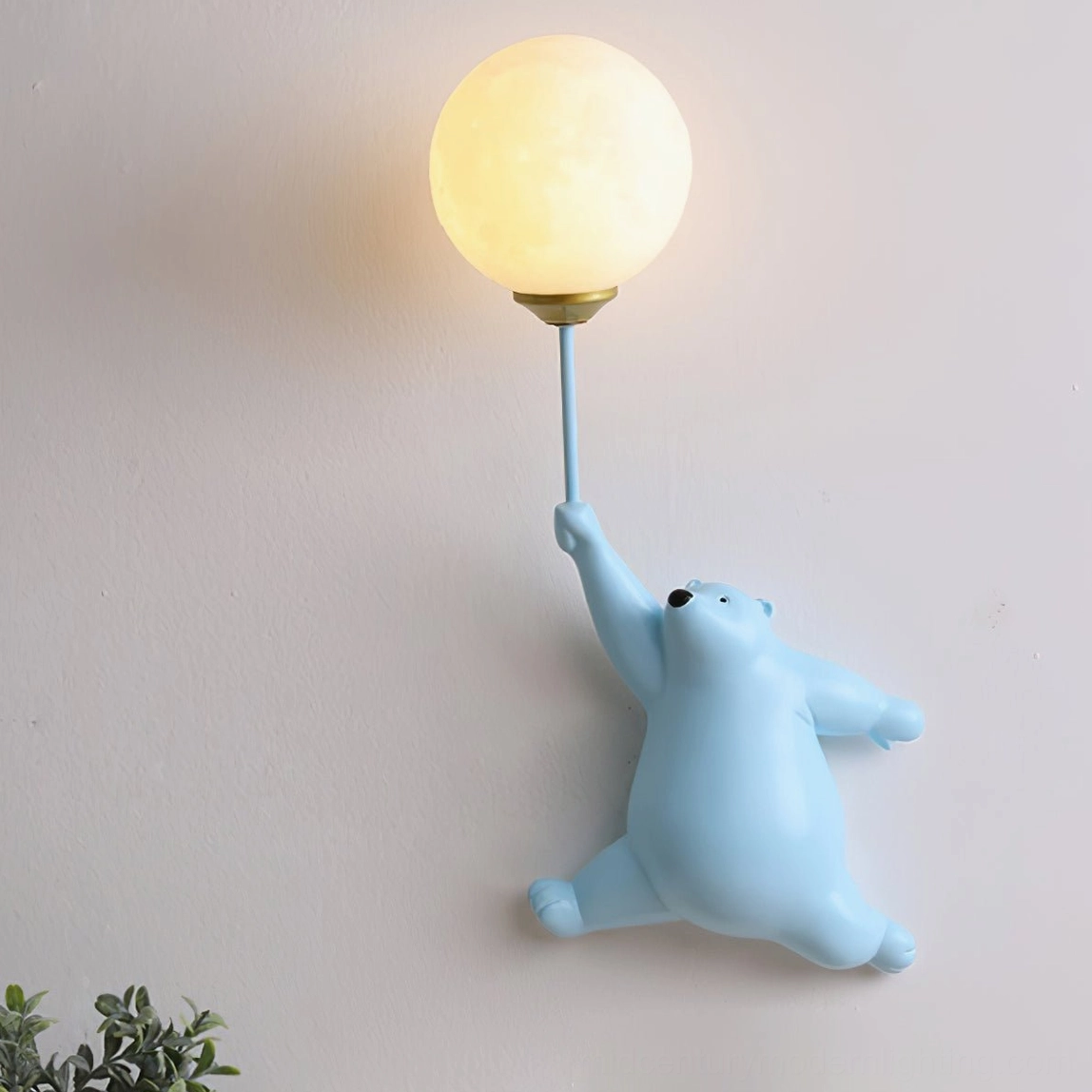 Polar bear balloon wall lamp architectural detail - modern sculptural resin light fixture mounting
