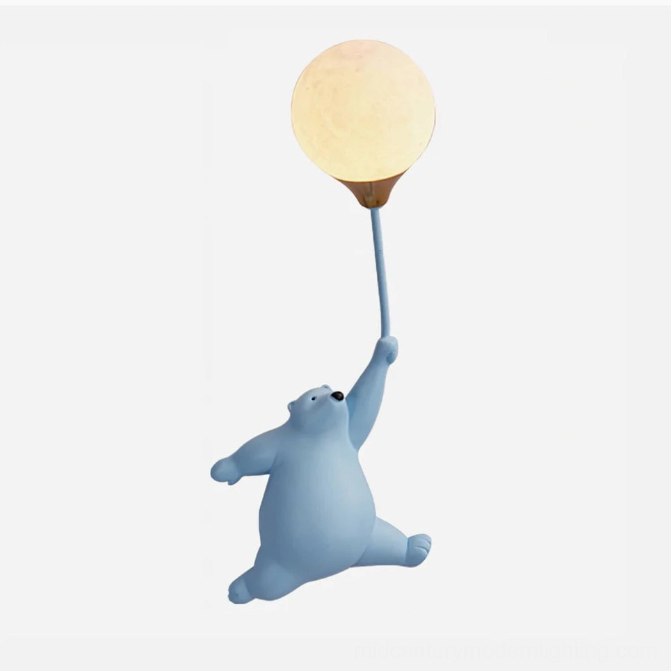Sky blue polar bear balloon lamp - contemporary pastel color option for whimsical wall sconce