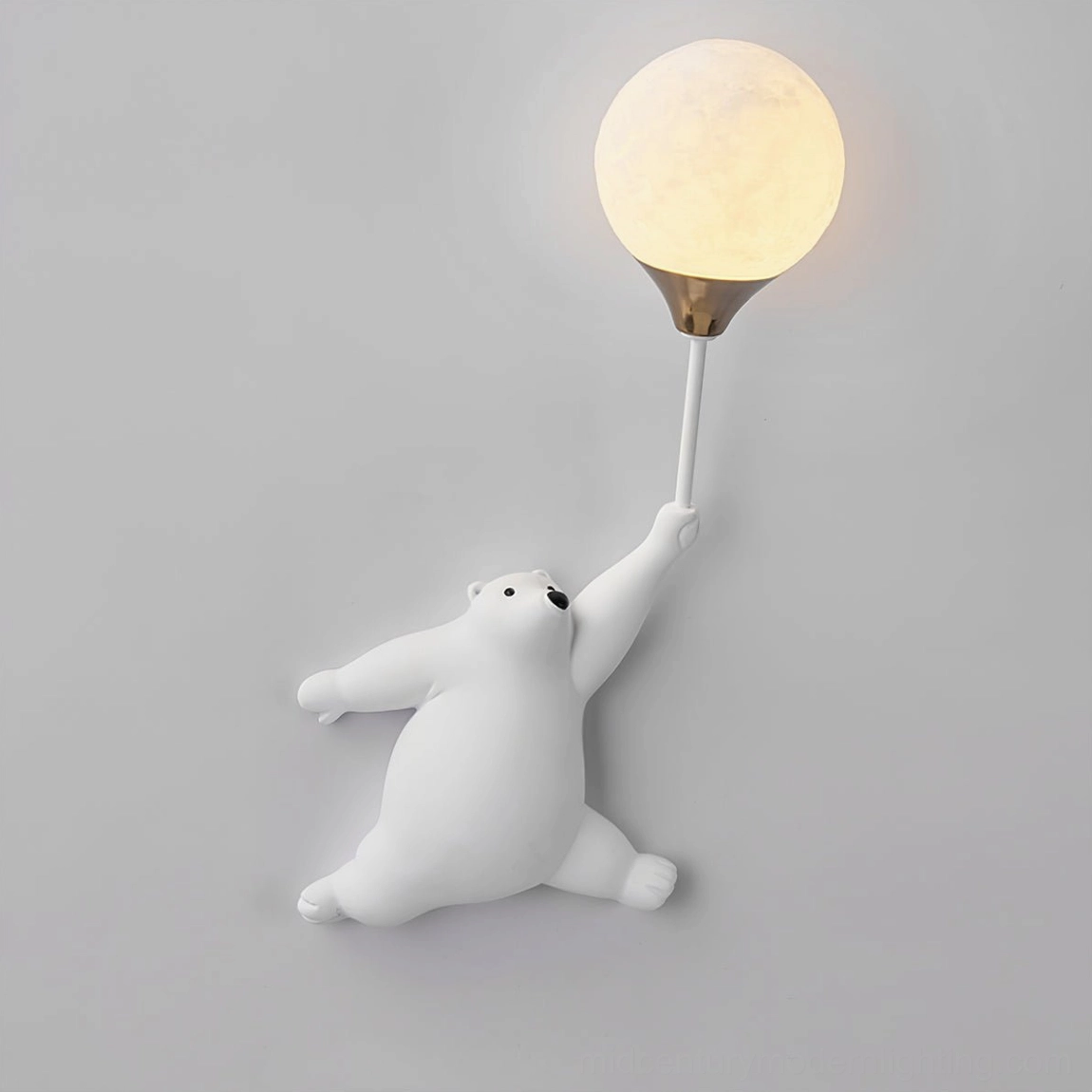 Polar bear balloon wall lamp accent lighting in bohemian home office - whimsical creative space sconce