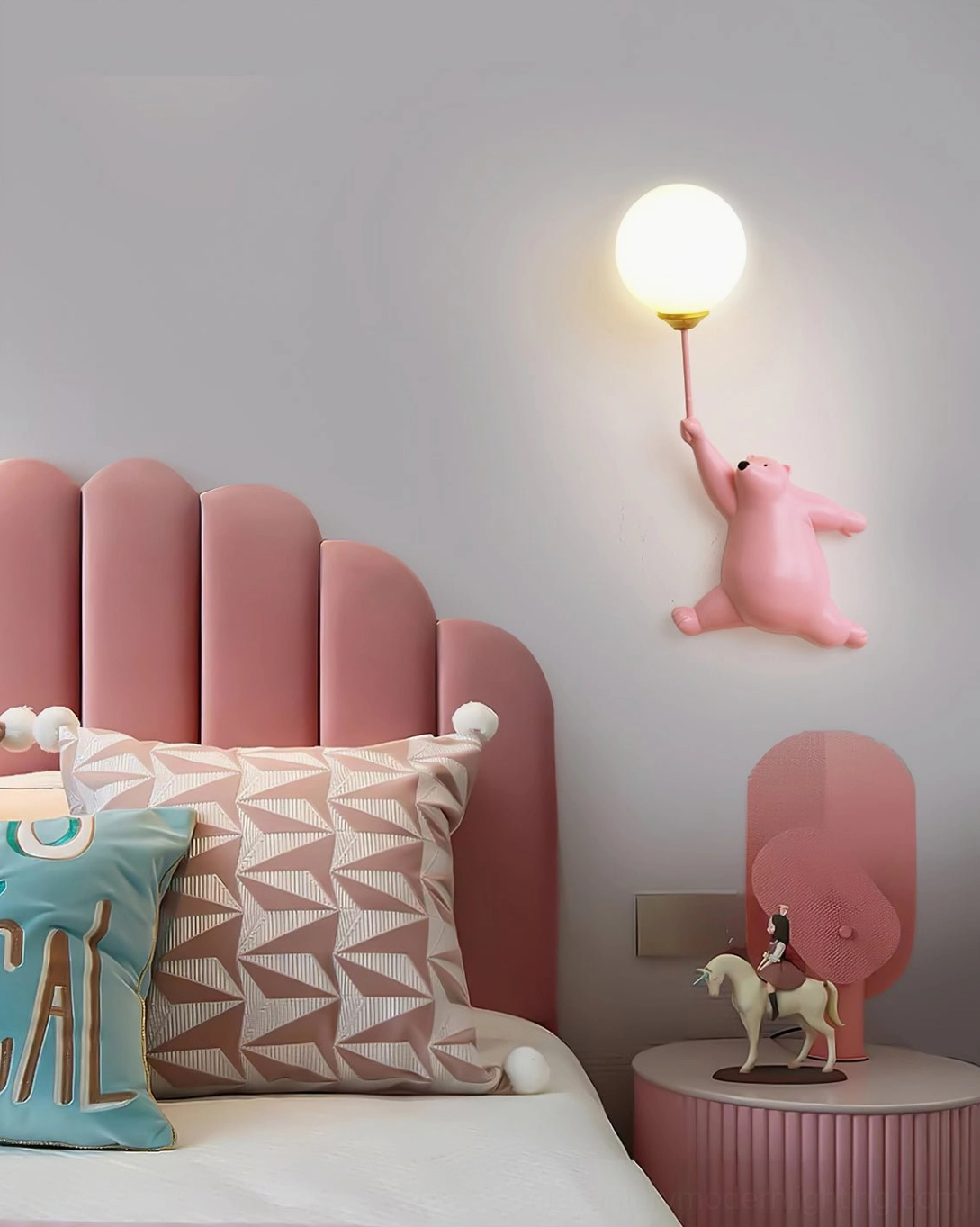 White polar bear balloon wall lamp with bohemian home accents - cozy side table ambient lighting