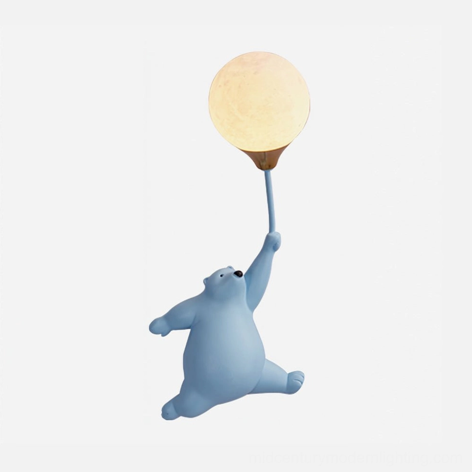 Polar bear balloon wall lamp creating cozy ambiance - whimsical sculptural bedroom light fixture