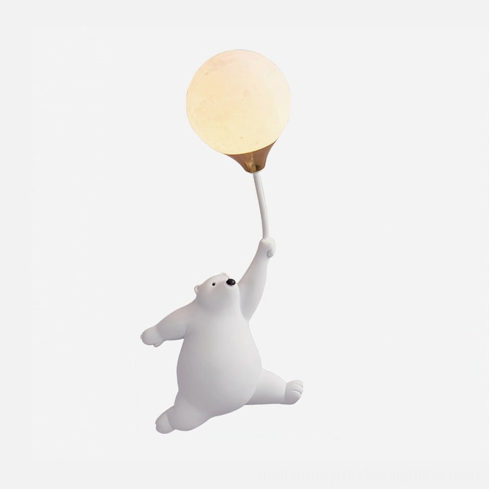 Polar bear balloon wall lamp in eclectic interior design - contemporary whimsical accent lighting