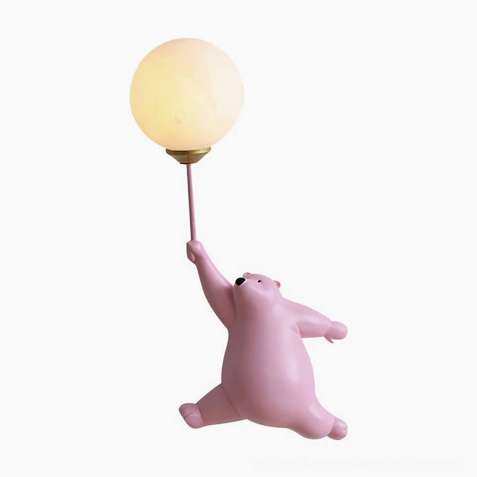 Polar bear balloon wall lamp gallery perspective - sculptural resin light in home gallery wall display