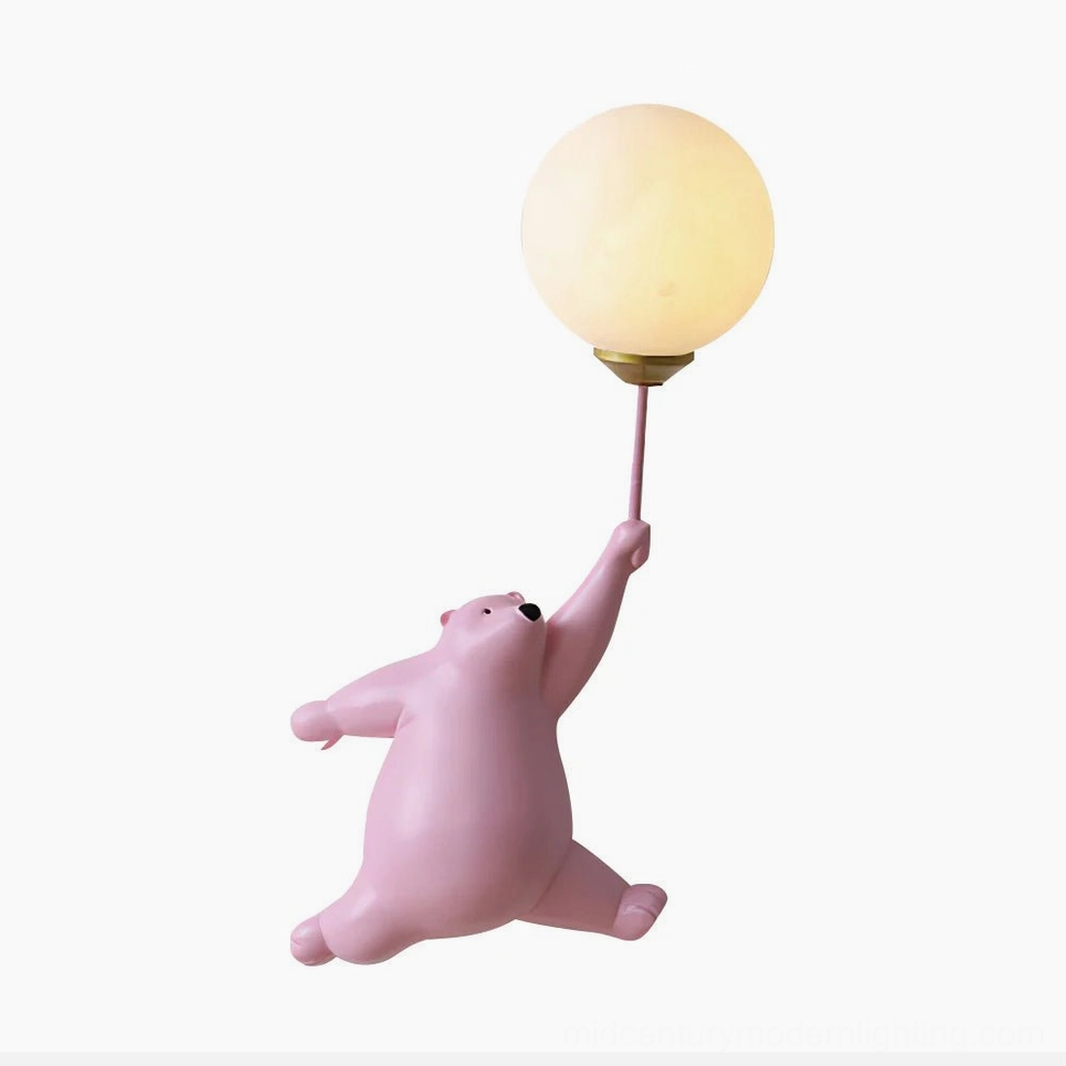 Polar bear balloon wall lamp installation view - modern sconce mounting on home interior wall