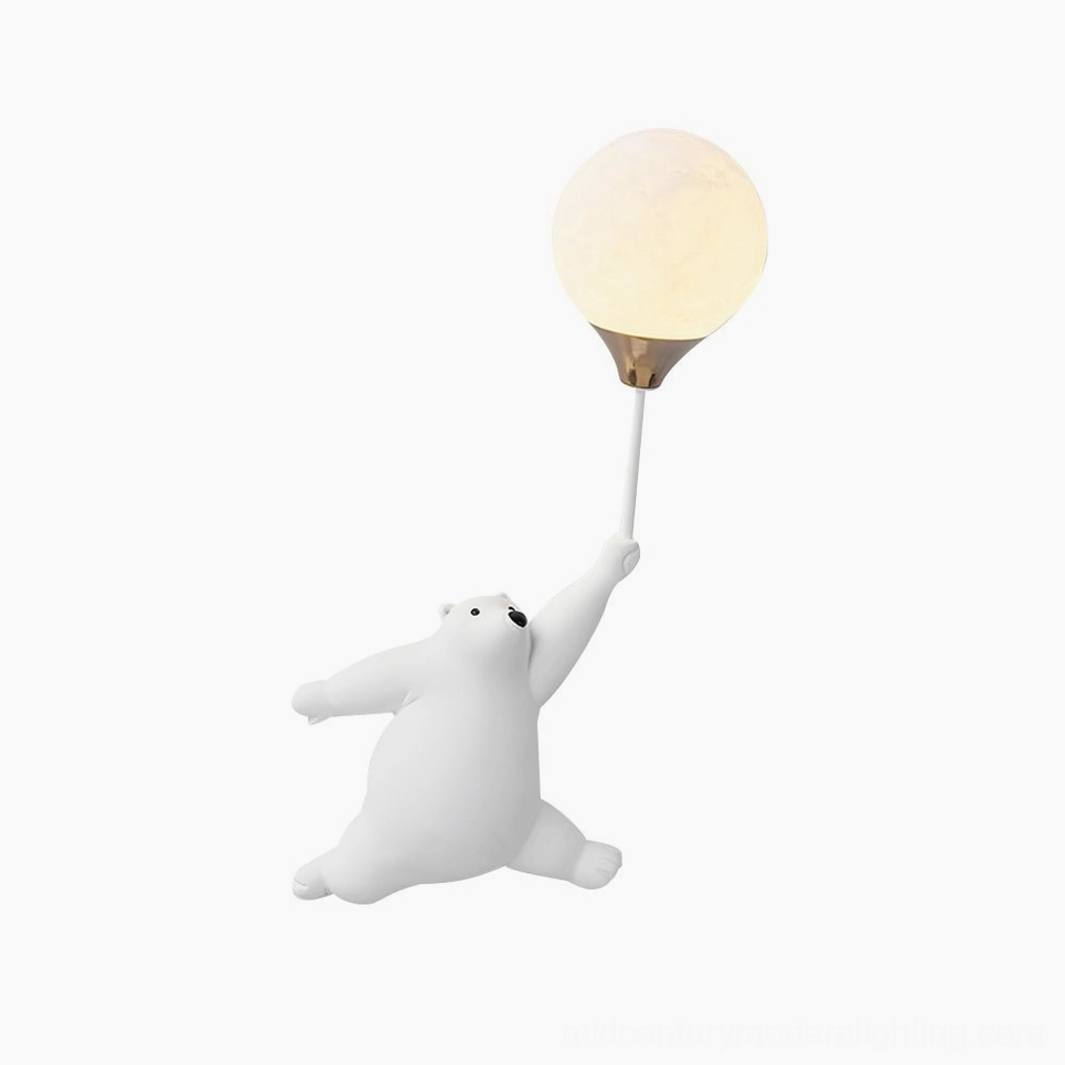 Polar bear balloon wall lamp product lifestyle - whimsical resin sconce in modern home setting