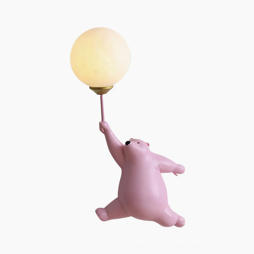 Pastel pink polar bear balloon lamp - soft color variant of whimsical resin wall-mounted sconce