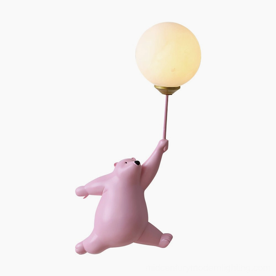 Pink pastel polar bear balloon lamp soft focus - whimsical bedroom wall sconce lighting fixture