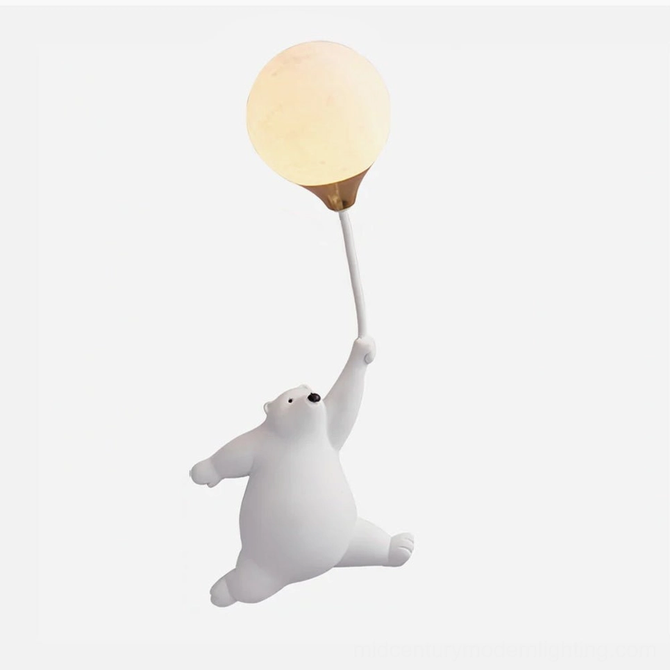 White polar bear balloon wall lamp professional product photography - sculptural resin light fixture