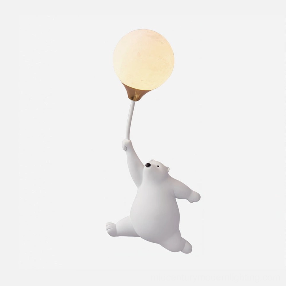 White polar bear balloon wall lamp paired with neutral home décor - elegant whimsical sconce fixture