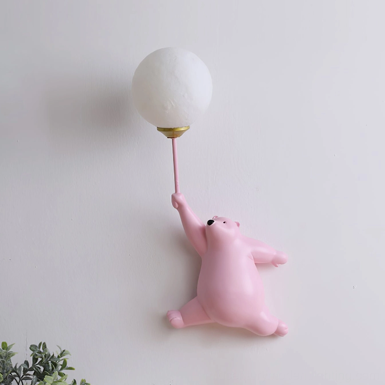 White polar bear balloon wall lamp studio showcase - resin sculpture with frosted glass globe sconce