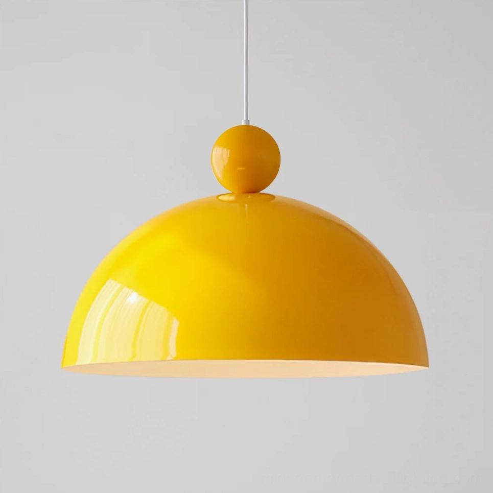 Yellow variant of Posa dome pendant lamp - warm minimalist lighting for modern spaces
