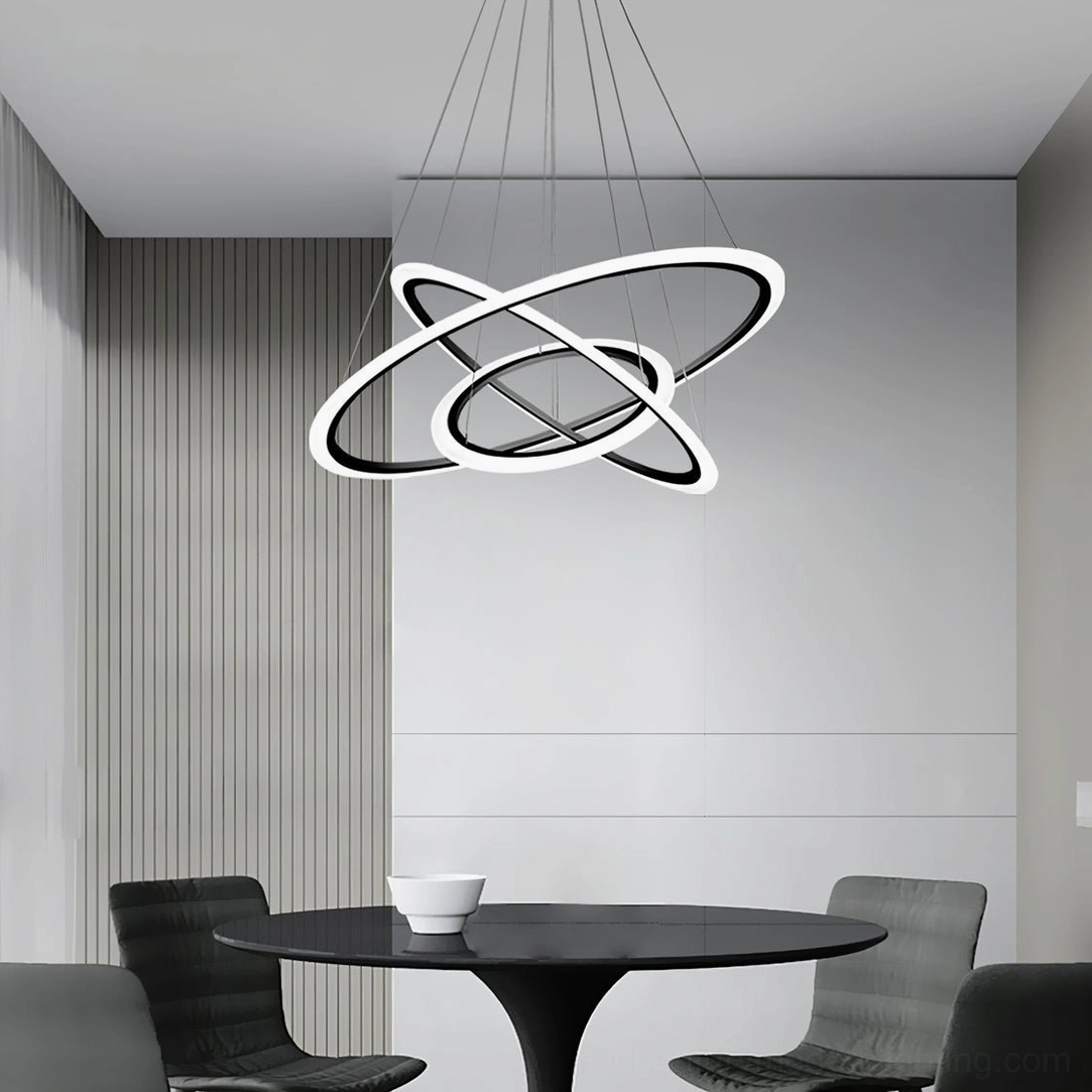 Premium aluminum circular ring chandelier with hand-assembled LED diffusers and adjustable suspension cables