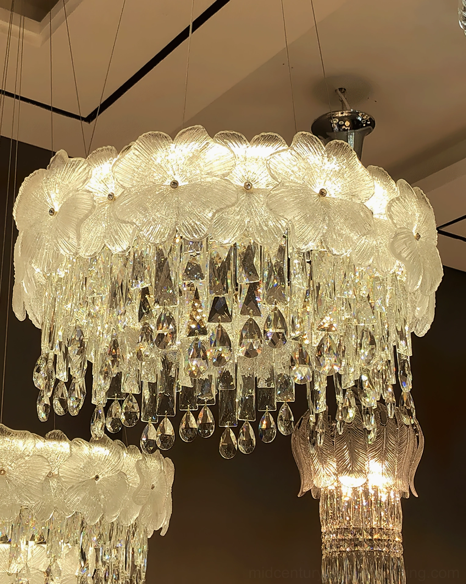 Premium crystal chandelier luxury home lighting solution tiered pendant design stainless steel frame modern aesthetic