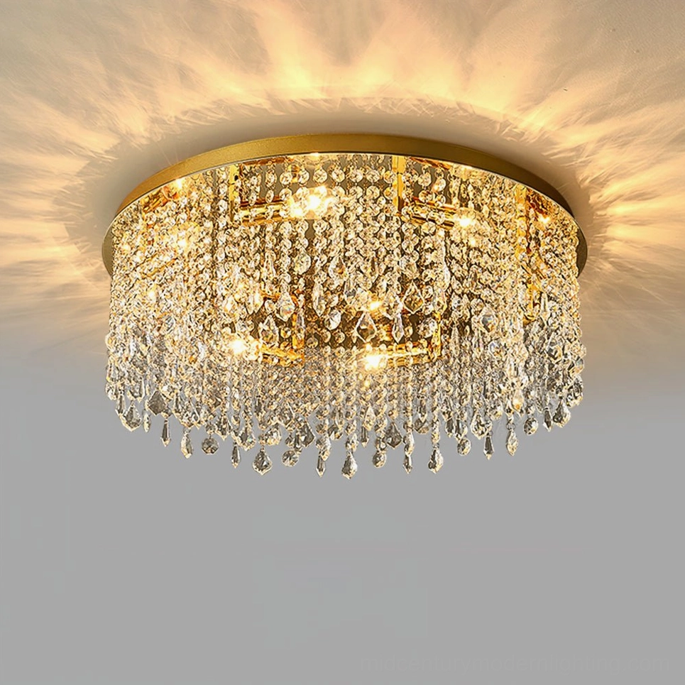 Premium 31.5 inch diameter crystal ceiling lamp with twelve E14 bulbs creating luxurious ambient lighting