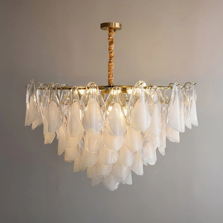 Largest white clear and gold foliage glass chandelier variant, luxury hospitality lighting