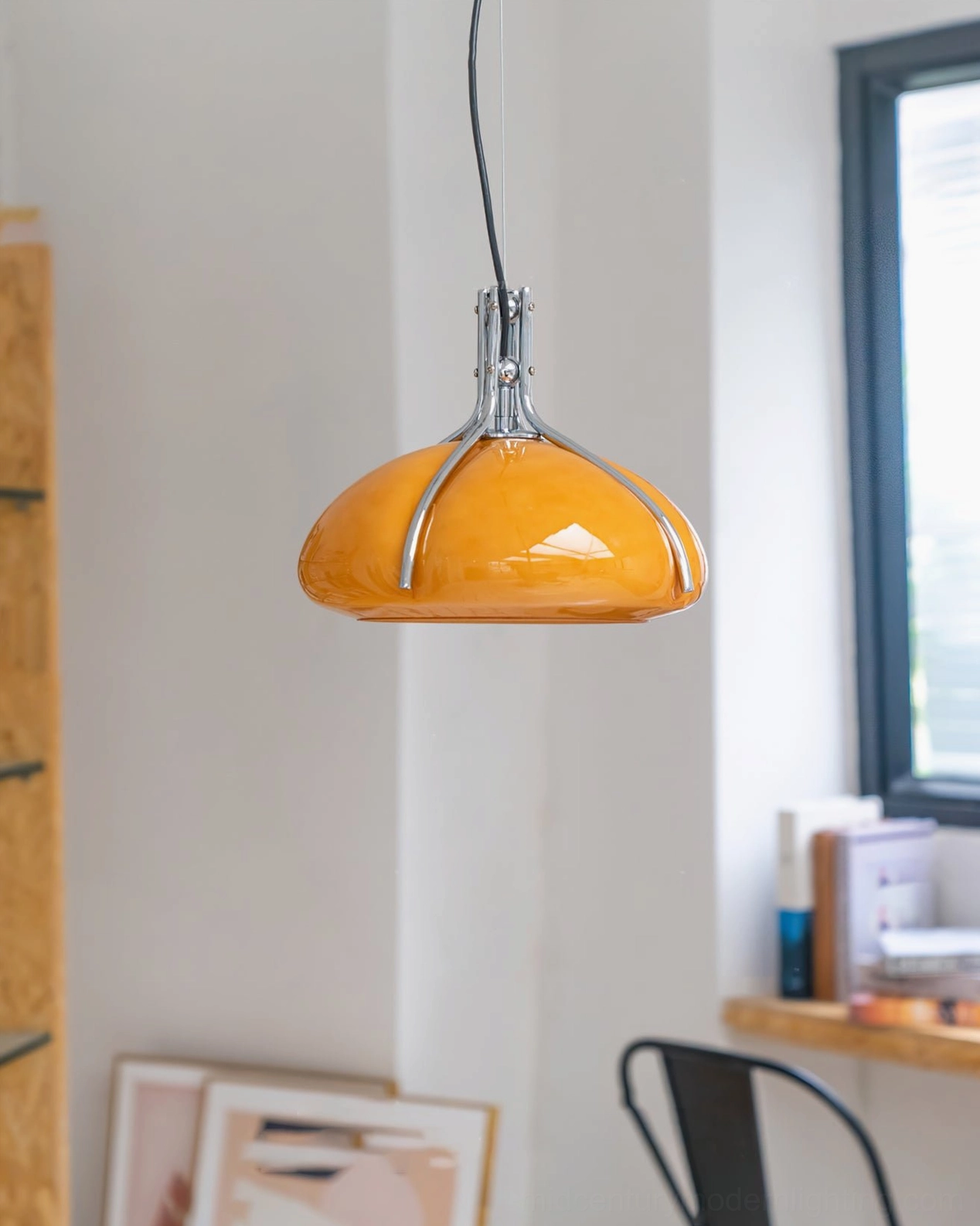 Mid-century modern Quadrifoglio pendant lamp in contemporary home office workspace