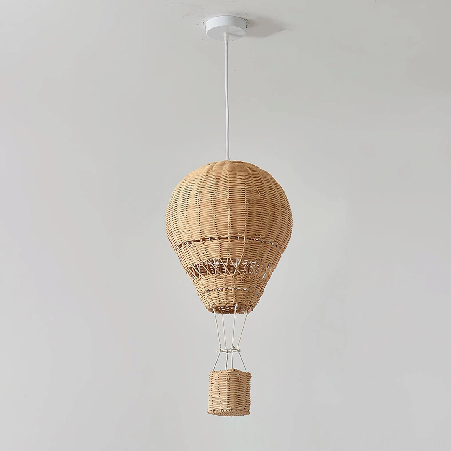 Natural rattan hot air balloon ceiling pendant with warm diffused light in entryway